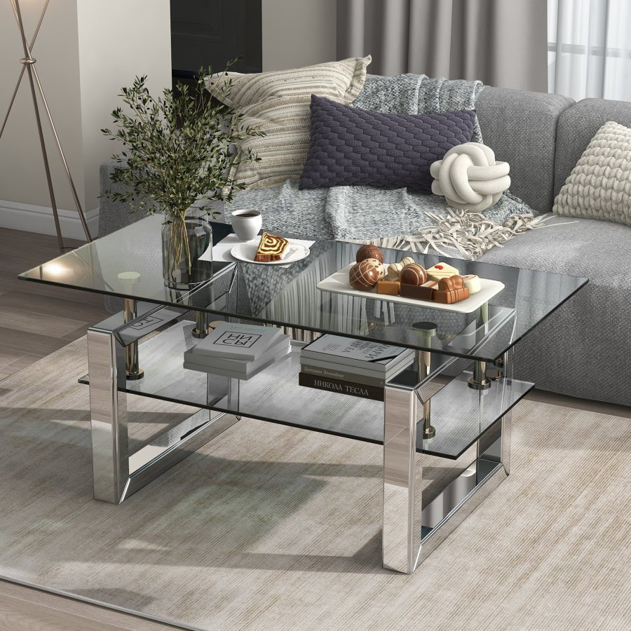 Transparent Tempered Glass Coffee Table for Living Room