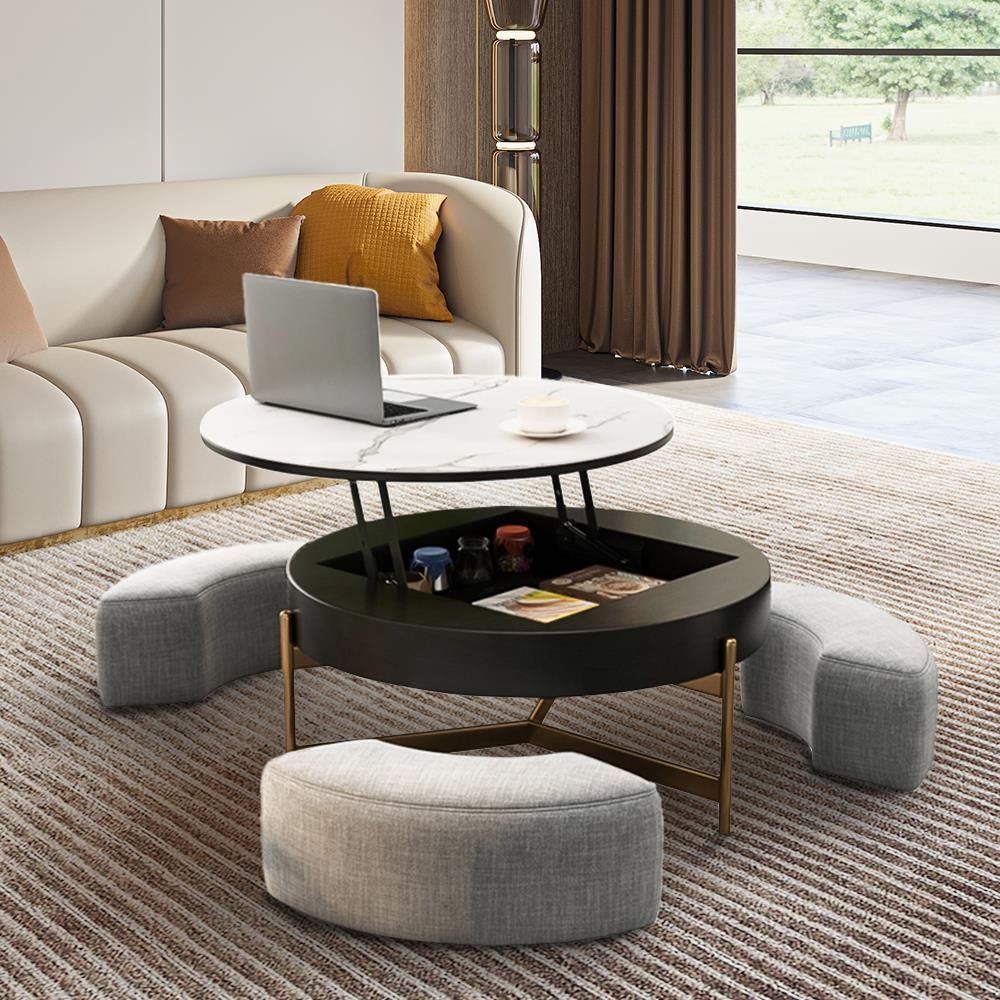 Round Modern Coffee Table with Storage Sintered Stone