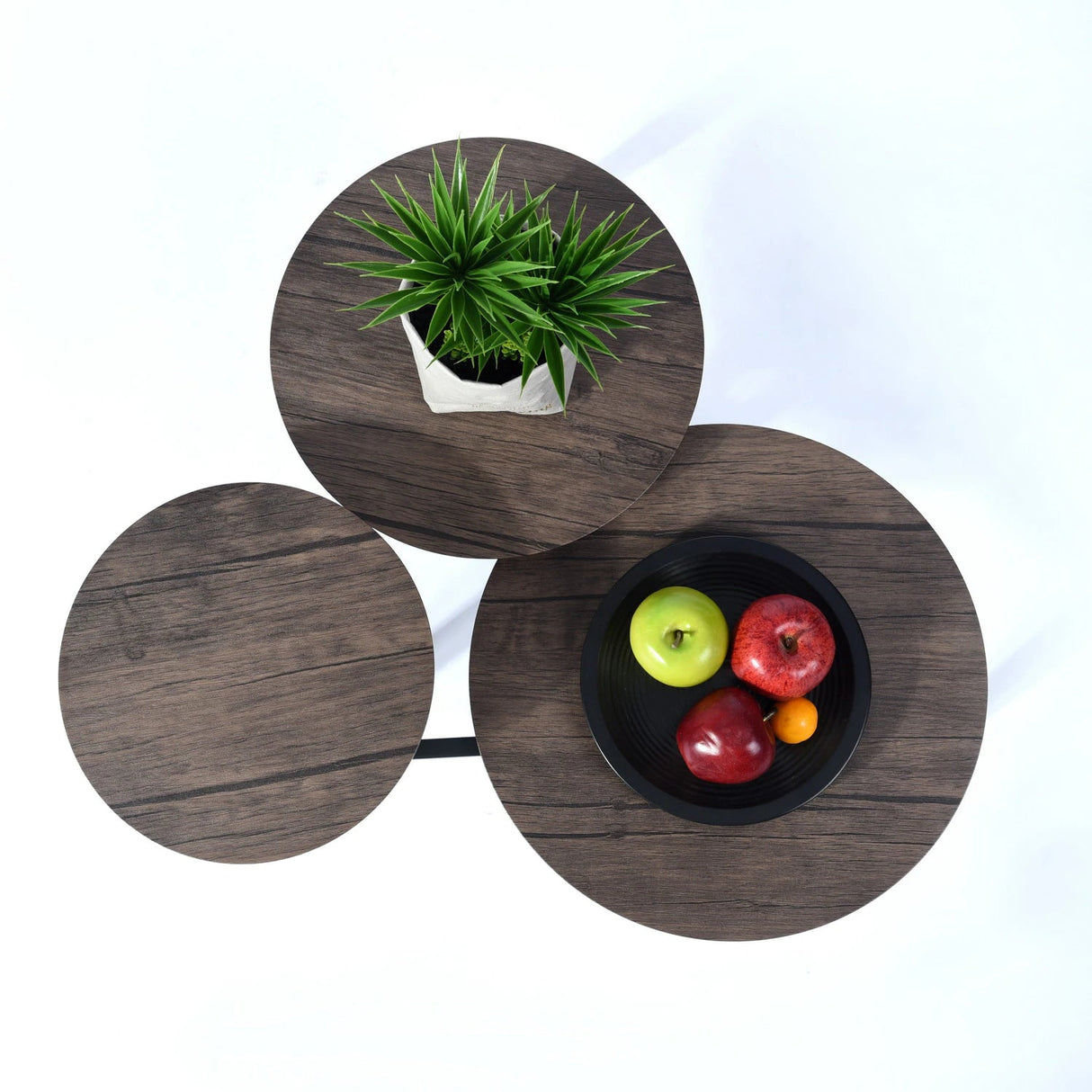 Walnut/Black Coffee Table With 3 Tier Wooden Top