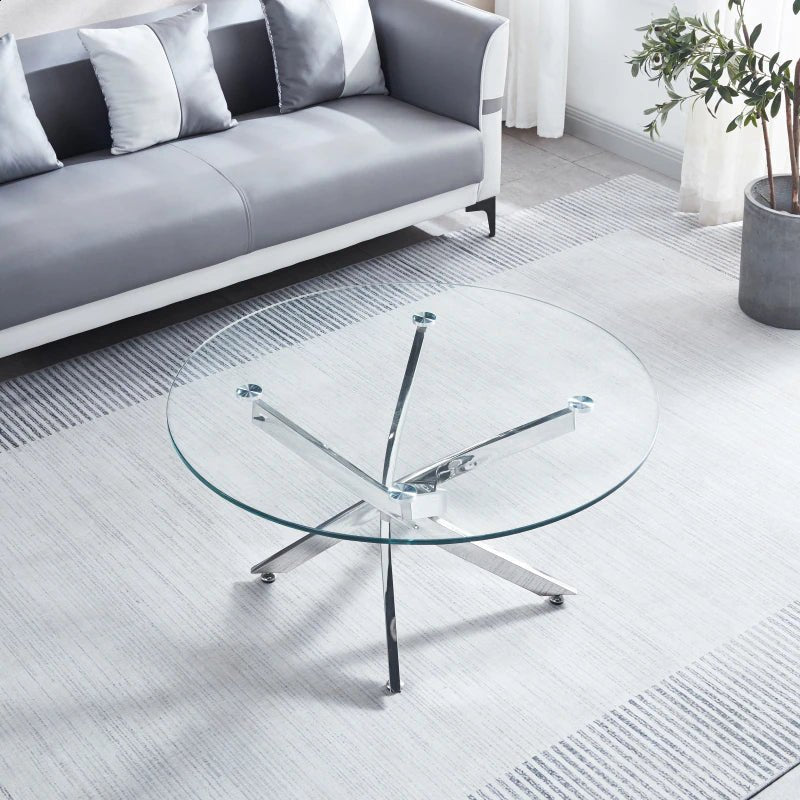 Modern Round Tempered Glass Coffee Table with Chrome Legs