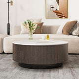 Modern Round Drum Coffee Table with Solid Wood Drawers