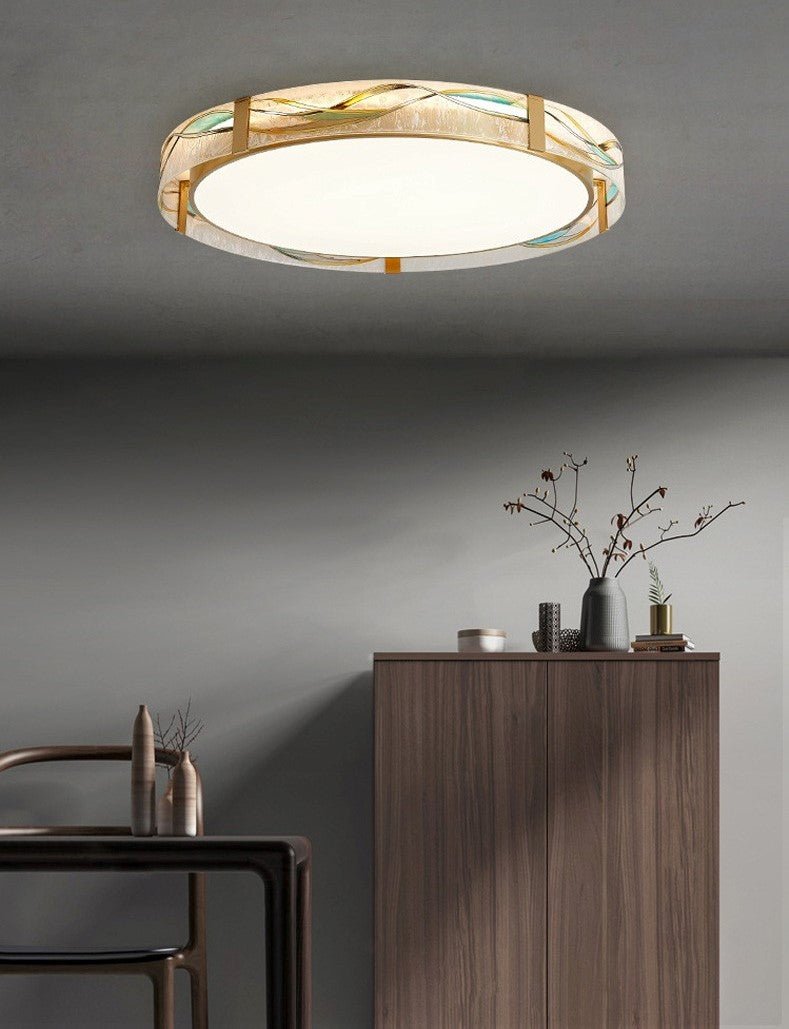 Round LED Сopper Ceiling Lamp for Living Room, Bedroom