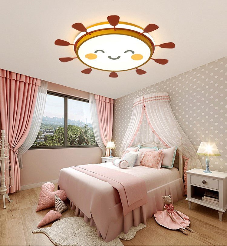 Creative Round LED Smile Sun Ceiling Lamp for Kids Room, Bedroom