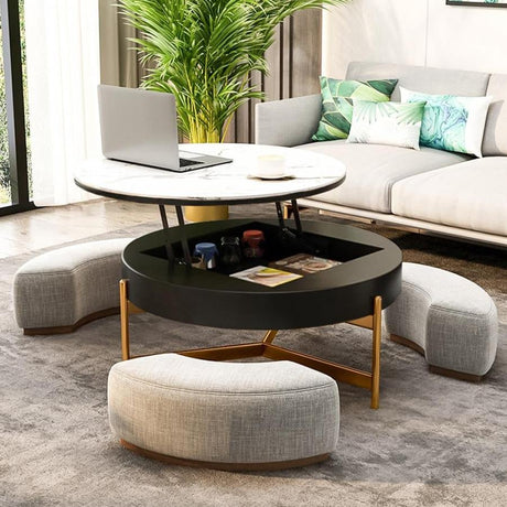 Round Modern Coffee Table with Storage Sintered Stone