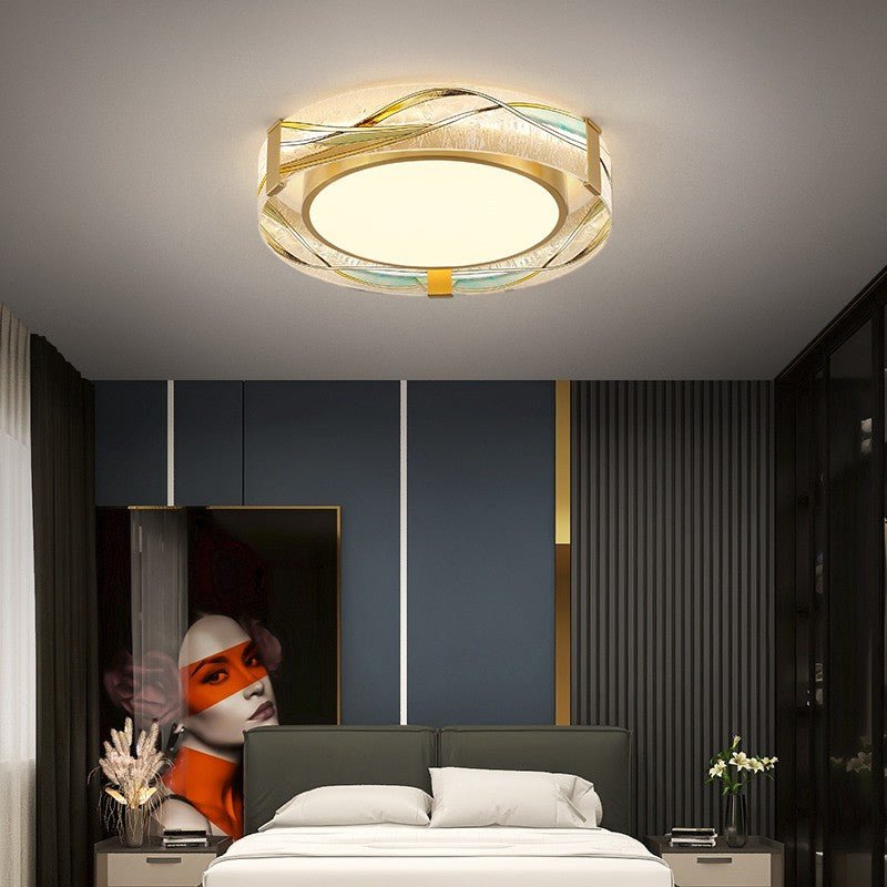 Round LED Сopper Ceiling Lamp for Living Room, Bedroom