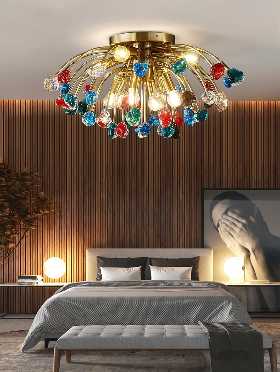 Colorful Crystal Led Round Ceiling Chandelier for living room, bedroom, hall