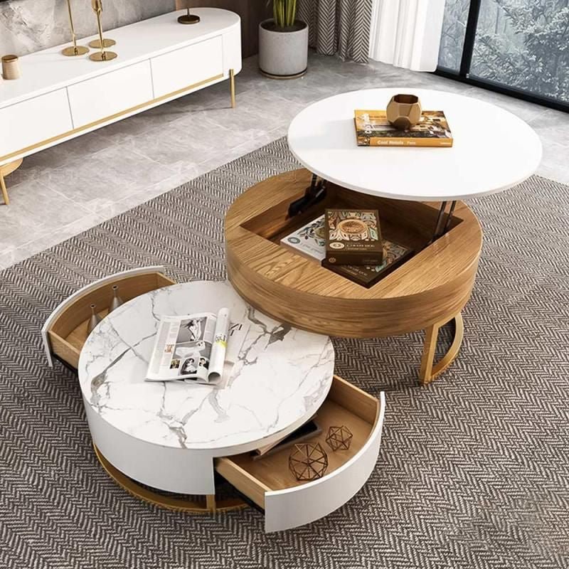 Modern Nesting Alva Lift Top Coffee Table with Sintered Stone Top