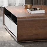 Rectangular Wooden Coffee Table with 4 Drawers and Open Shelf Storage