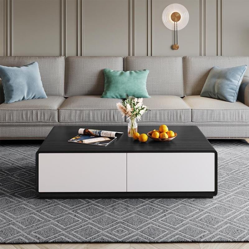 Modern Rectangular Wood Coffee Table with Storage