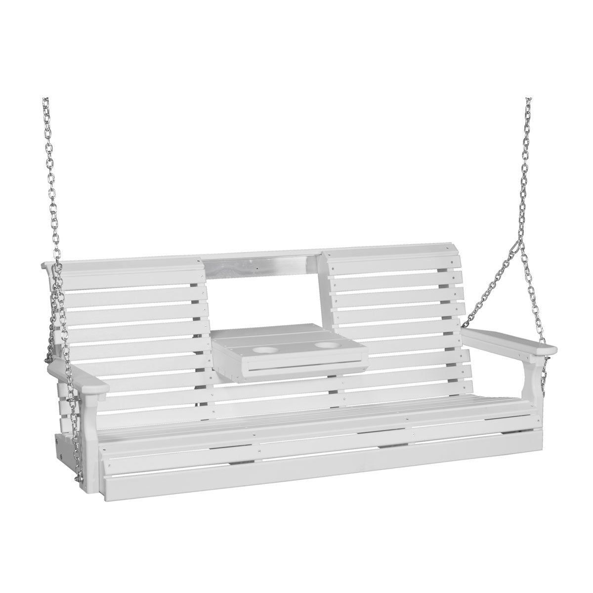 LuxCraft 5' Plain Poly Outdoor Porch Swing With Flip Down Center Console