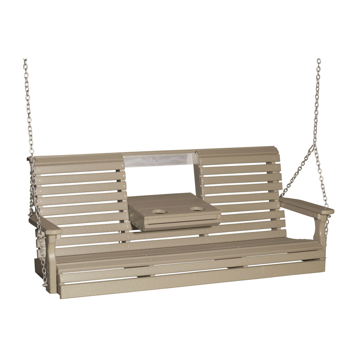 LuxCraft 5' Plain Poly Outdoor Porch Swing With Flip Down Center Console