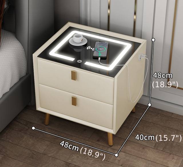 Point Blue/Gray Wood Bedside Cabinet With USB & Wireless Charger & Touch Sensor Lamp