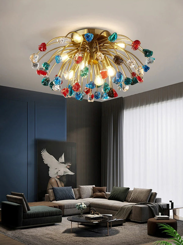 Colorful Crystal Led Round Ceiling Chandelier for living room, bedroom, hall