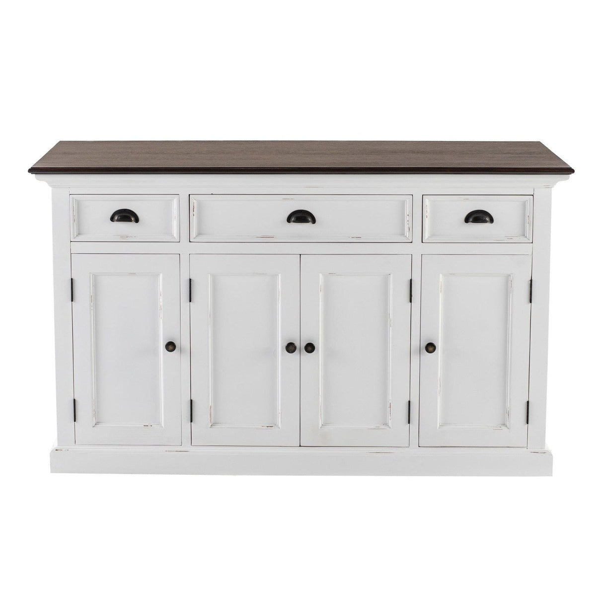 NovaSolo Halifax Accent Buffet with 4 Doors 3 Drawers In White Distress & Deep Brown B192TWD