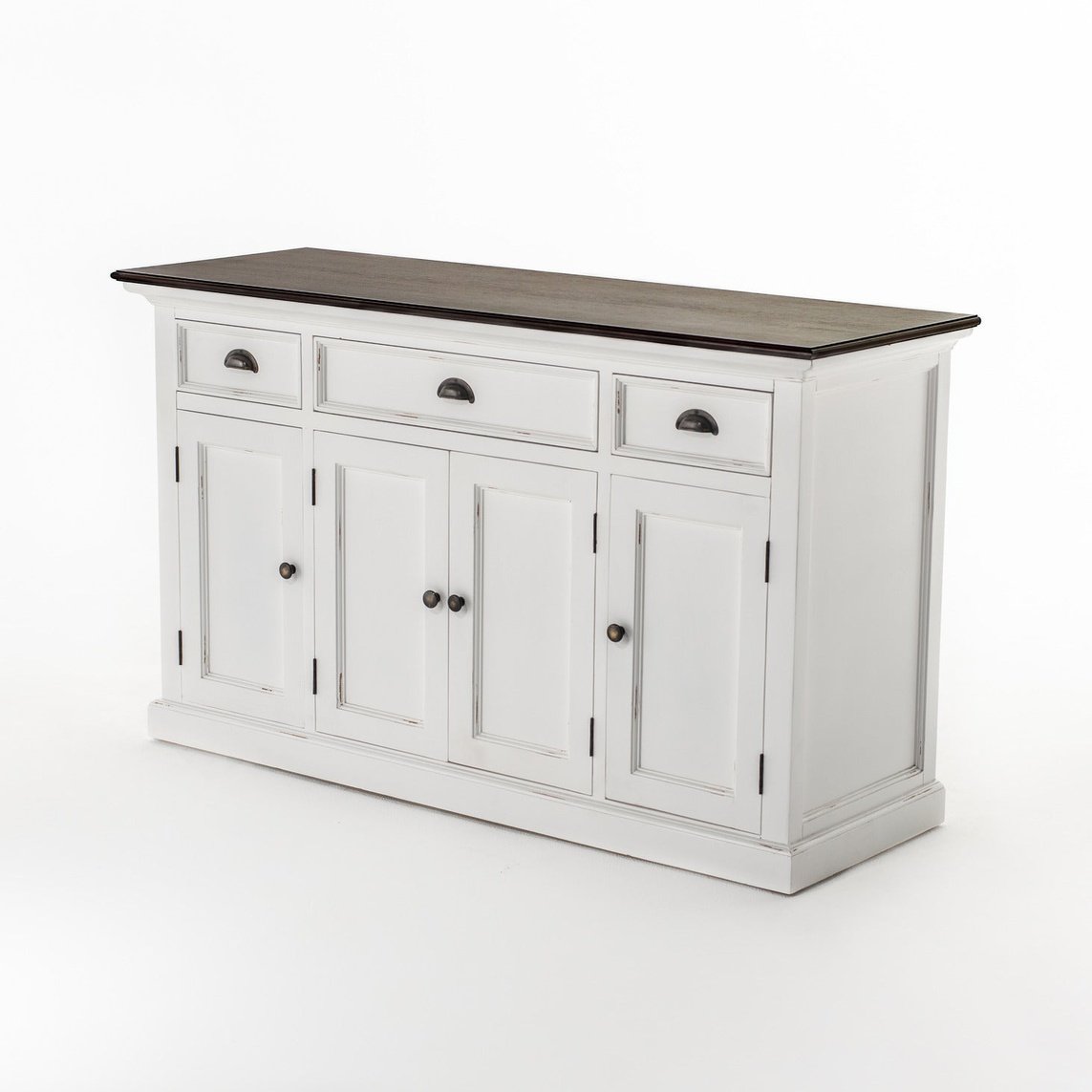 NovaSolo Halifax Accent Buffet with 4 Doors 3 Drawers In White Distress & Deep Brown B192TWD