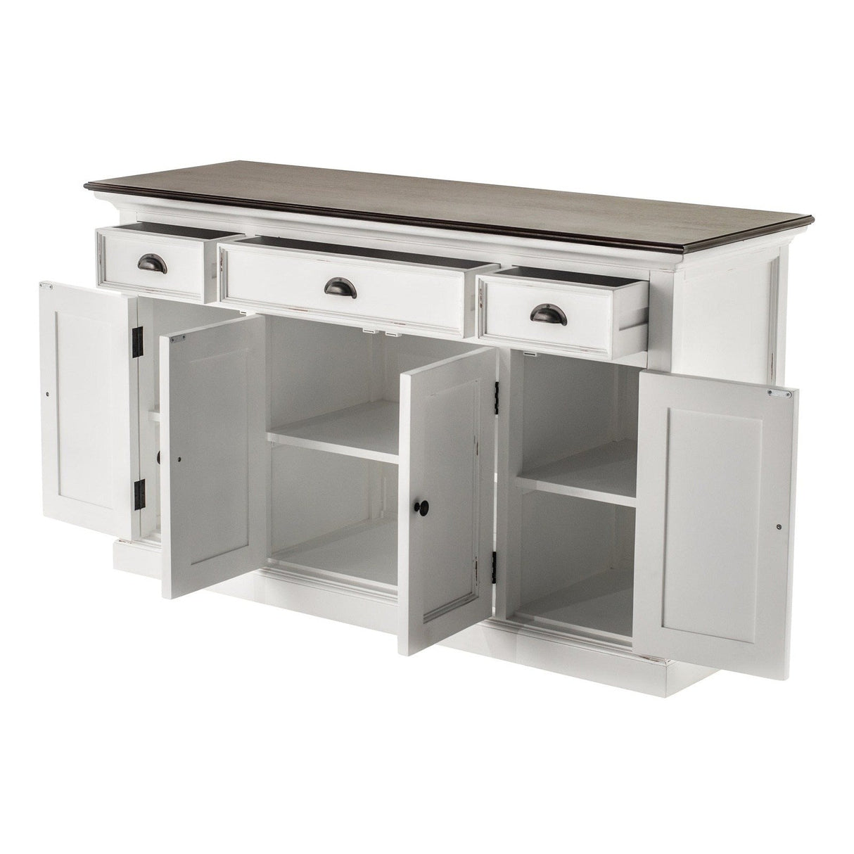 NovaSolo Halifax Accent Buffet with 4 Doors 3 Drawers In White Distress & Deep Brown B192TWD