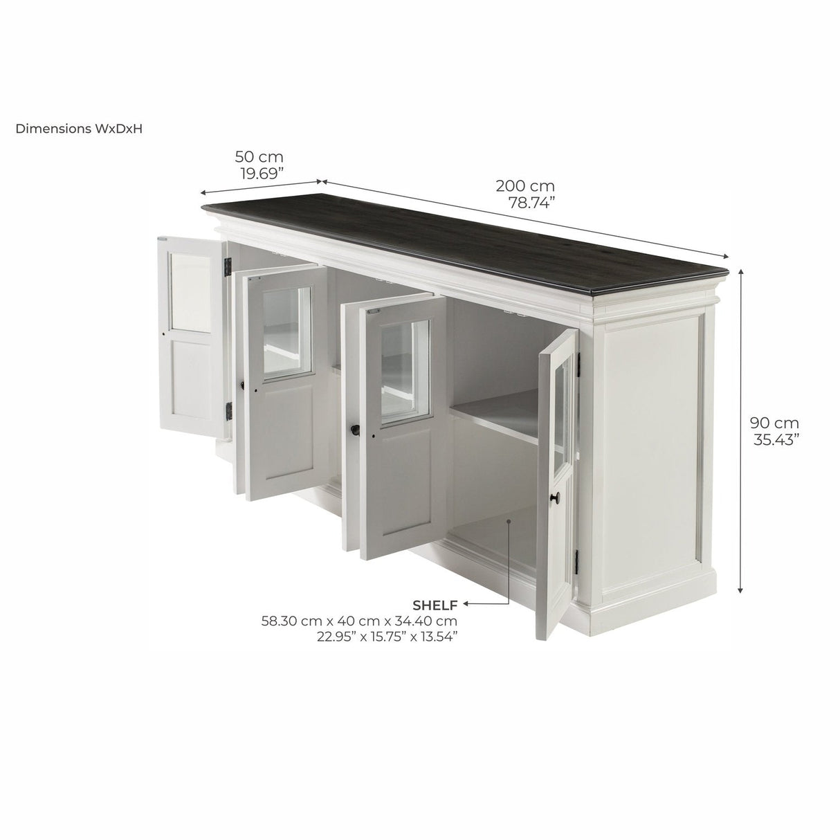 NovaSolo Halifax Contrast Buffet with 6 Glass Doors In Classic White & Black B195CT