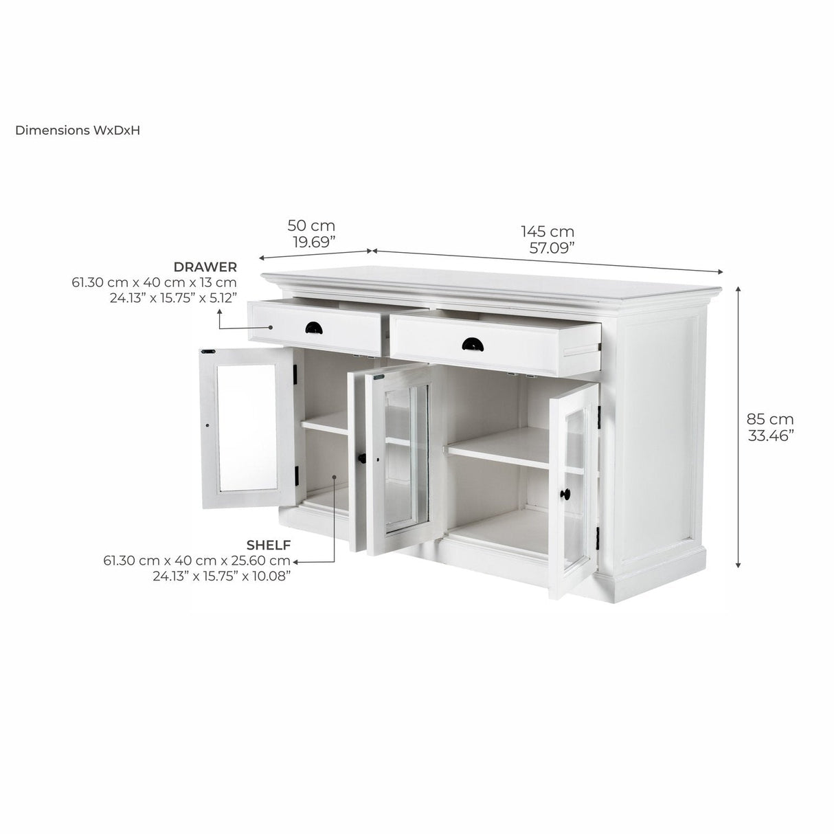 NovaSolo Halifax Classic Buffet with Glass Doors White BG127