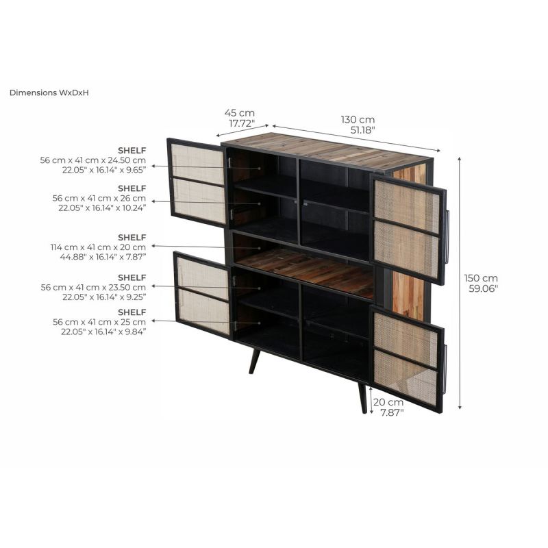 NovaSolo Nordic Rattan Buffet 4 Doors Natural Boat Wood BW RT 19053