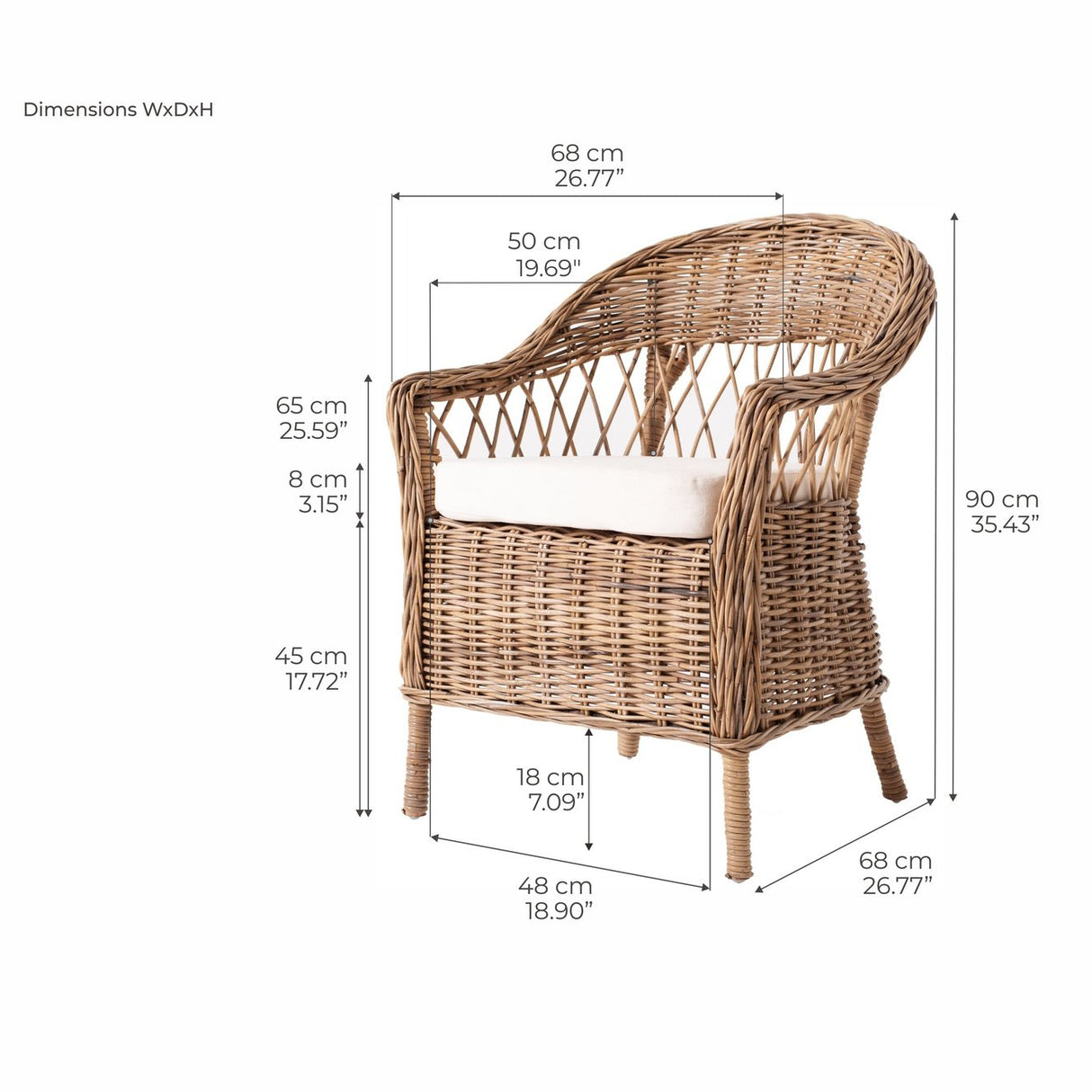 NovaSolo Wickerworks Monarch Chair, Natural Finish (Set of 2) CR56