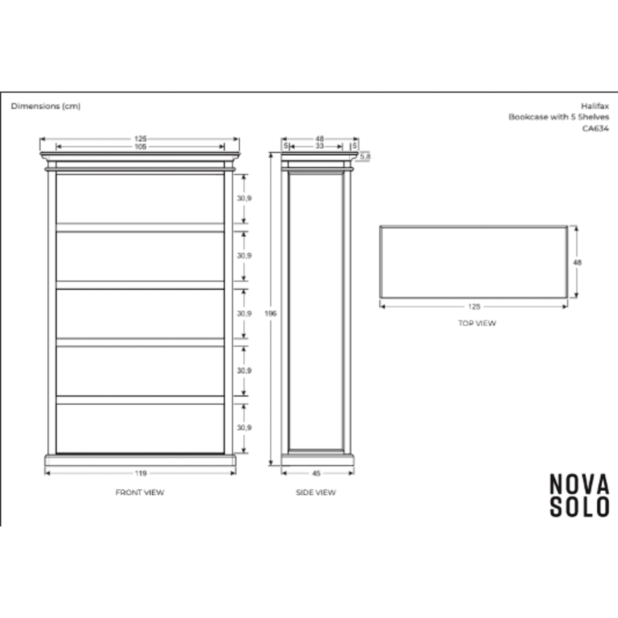 NovaSolo Halifax Bookcase with 5 Shelves in Classic White CA634