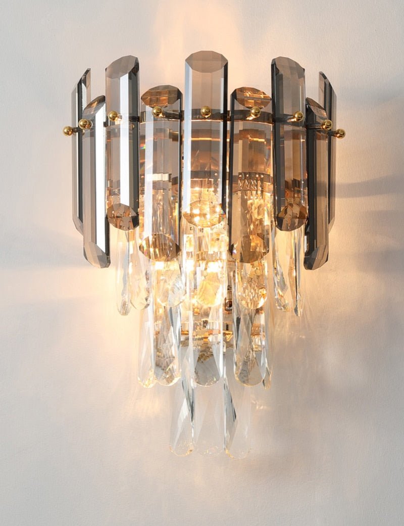 Smokey gray crystal wall lamp for room