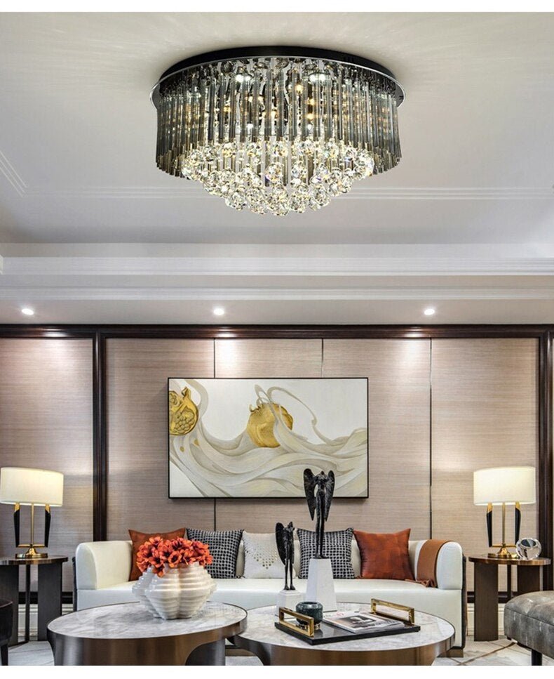 Black Modern Round Crystal Ceiling Chandelier