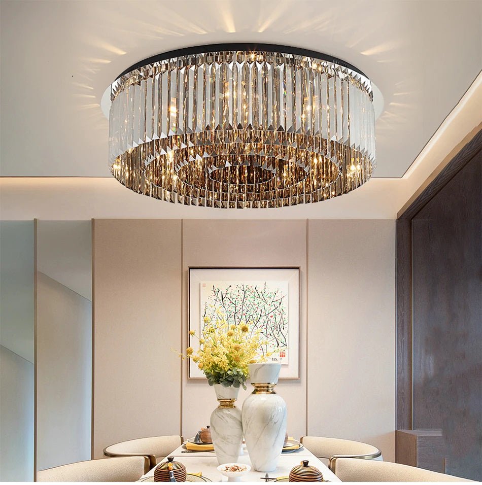 Smoky gray crystal chandelier for living space, luxury bedroom