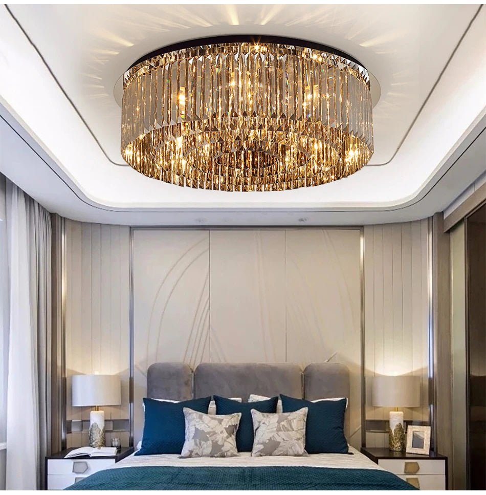 Smoky gray crystal chandelier for living space, luxury bedroom