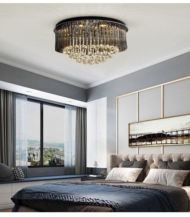 Black Modern Round Crystal Ceiling Chandelier