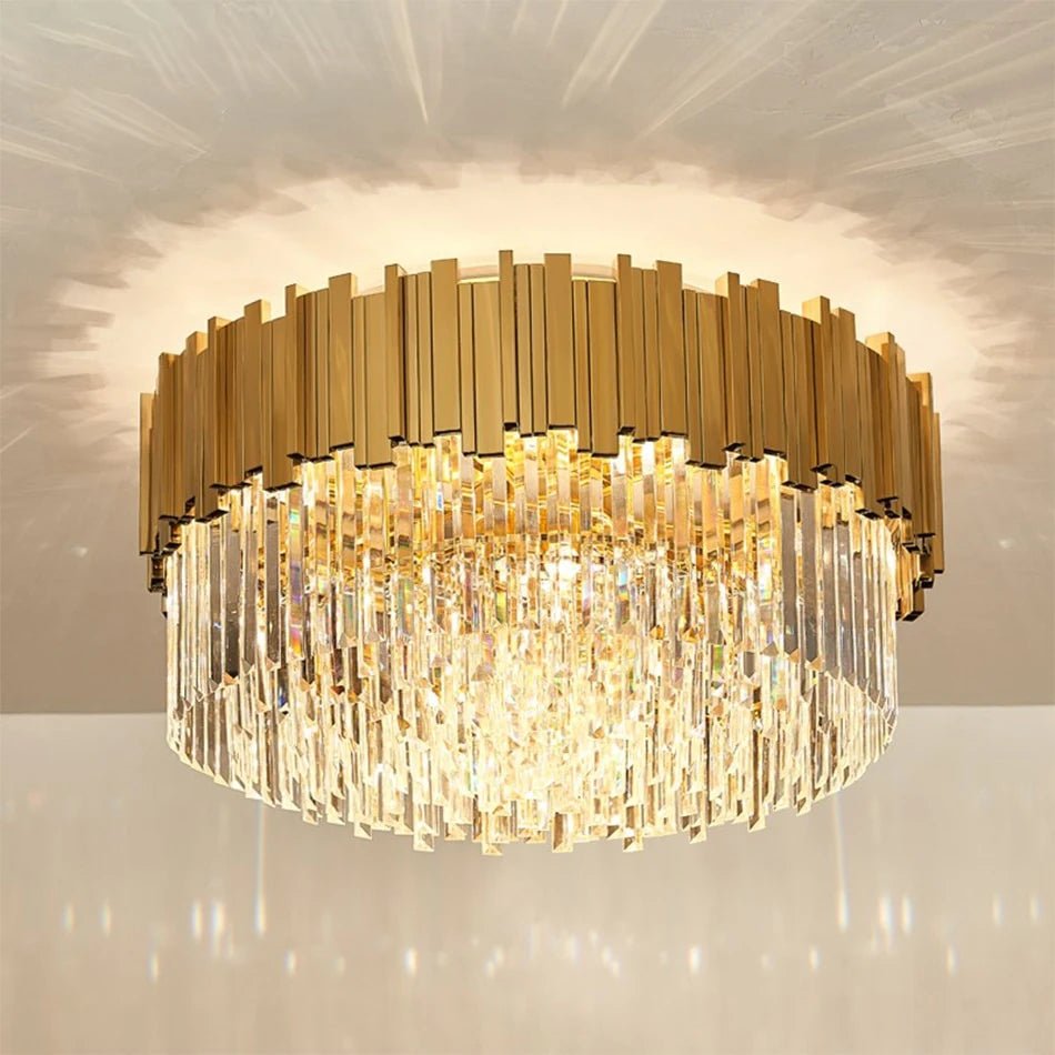 Savona | Elegant Round Gold Crystal Ceiling Chandelier