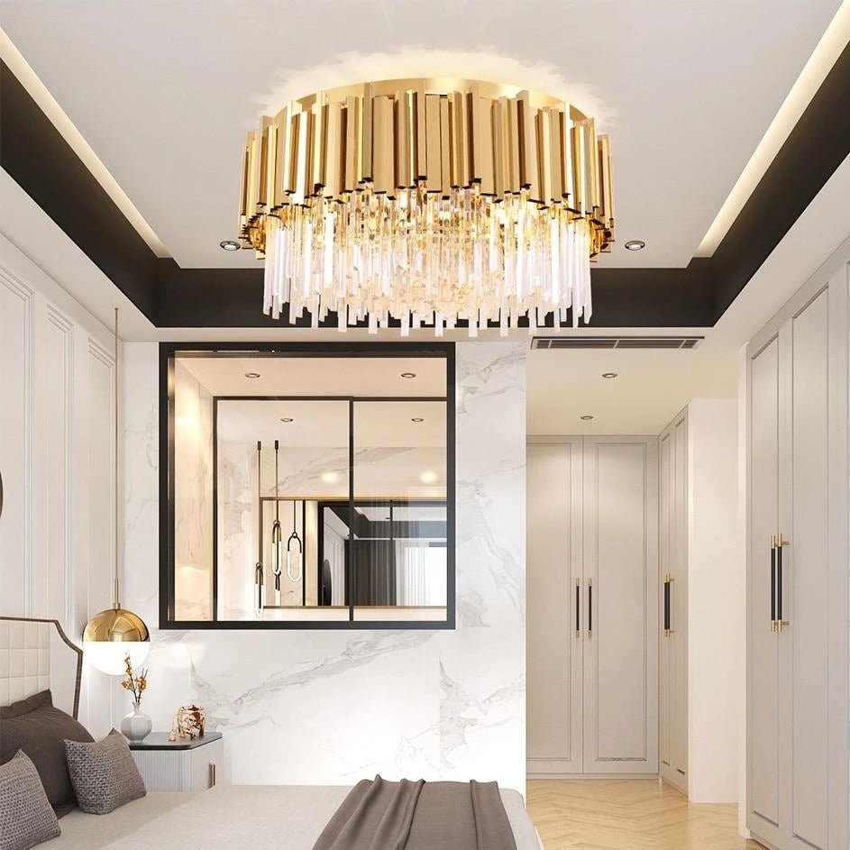 Savona | Elegant Round Gold Crystal Ceiling Chandelier