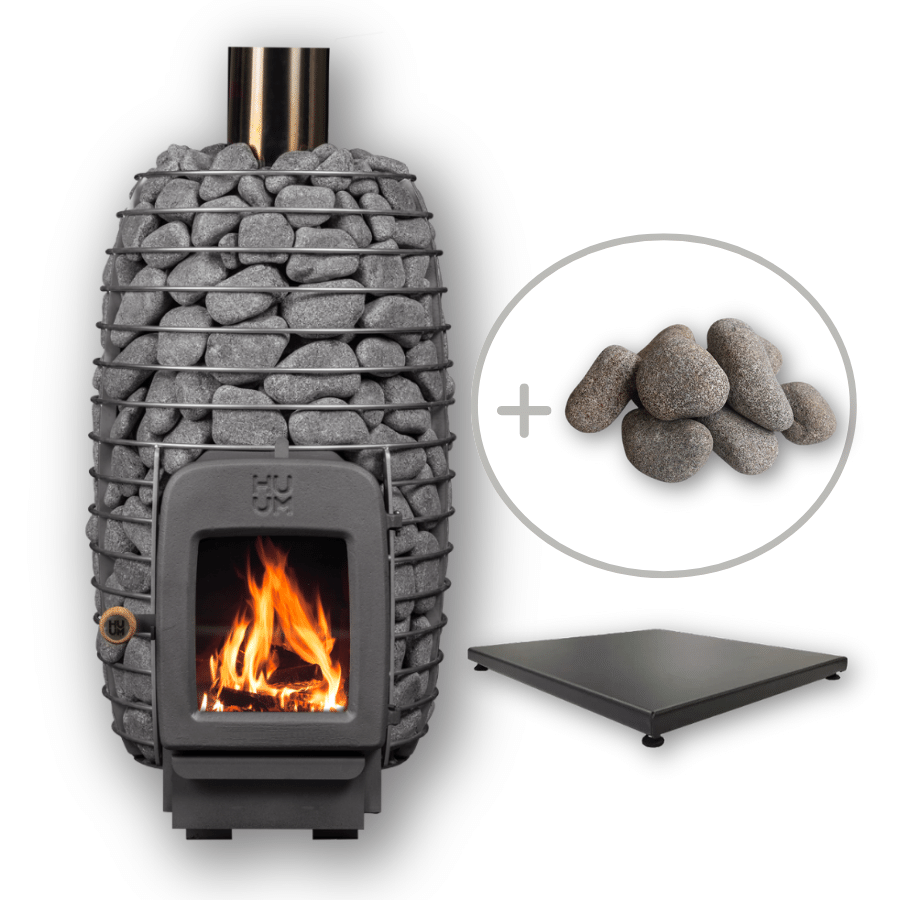 HUUM HIVE HEAT 12kW Wood Burning Stove Kit w/ Chimney and Floor Protection and Stones