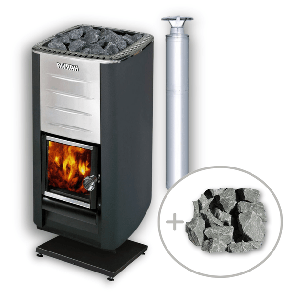 Harvia M3 Wood Burning Stove Package w/ Chimney and Floor Protection and Stones