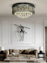 Black Modern Round Crystal Ceiling Chandelier