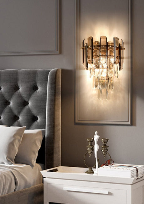 Smokey gray crystal wall lamp for room