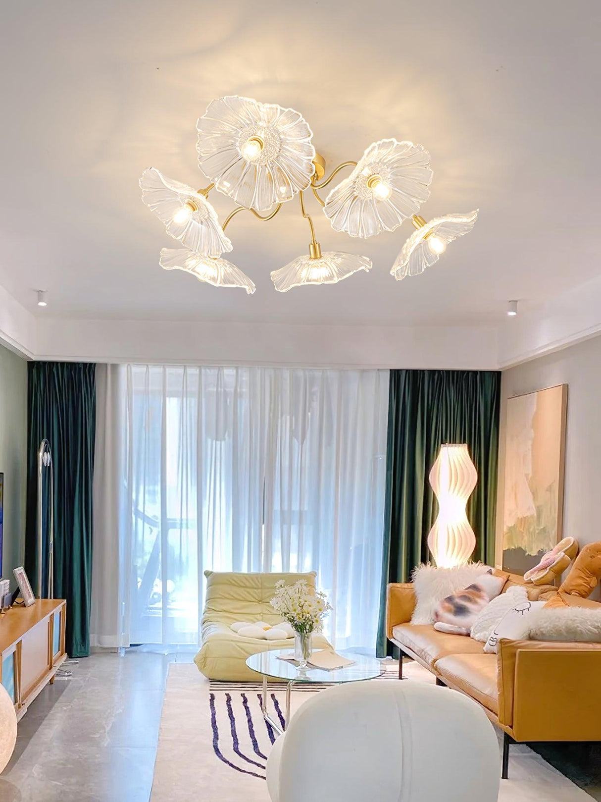 Lotus Leaf Glass Ceiling Lamp