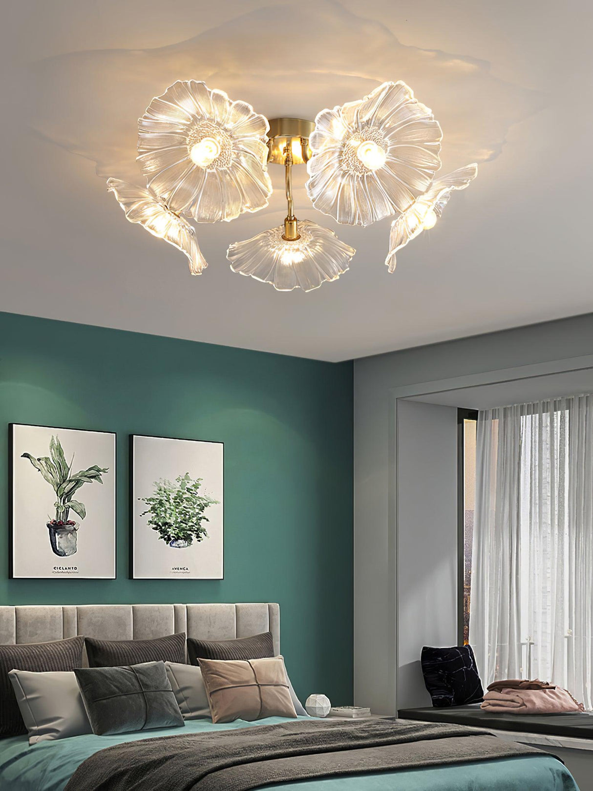 Lotus Leaf Glass Ceiling Lamp