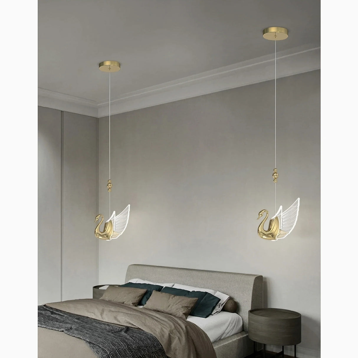 Amirat | Swan Design Gold Chandelier For Stairwell