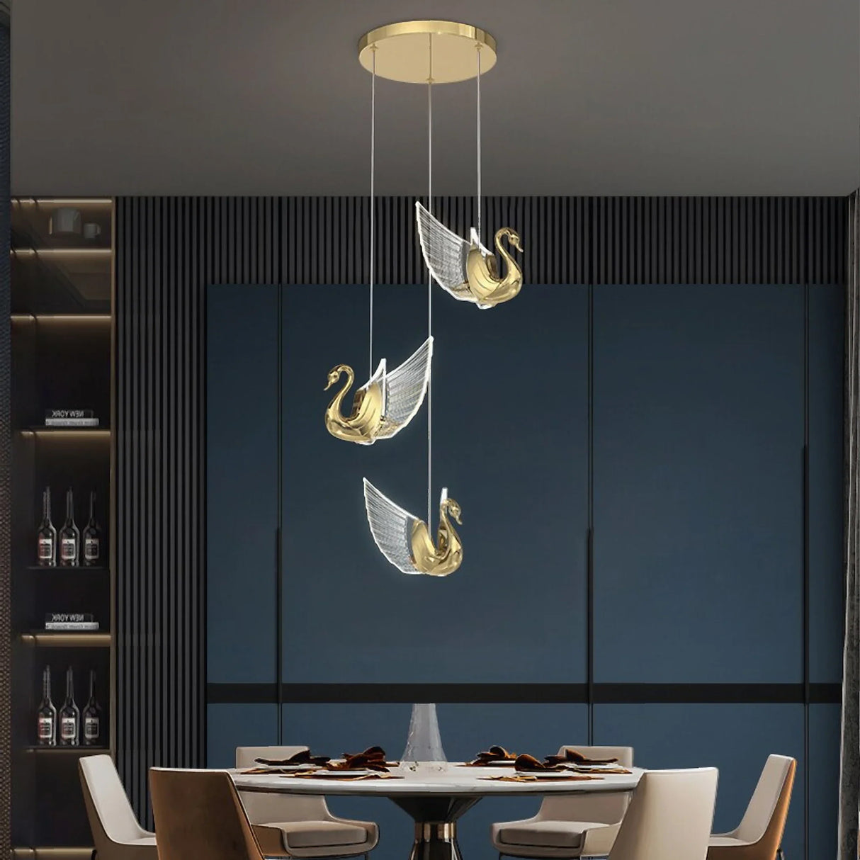 Amirat | Swan Design Gold Chandelier For Stairwell