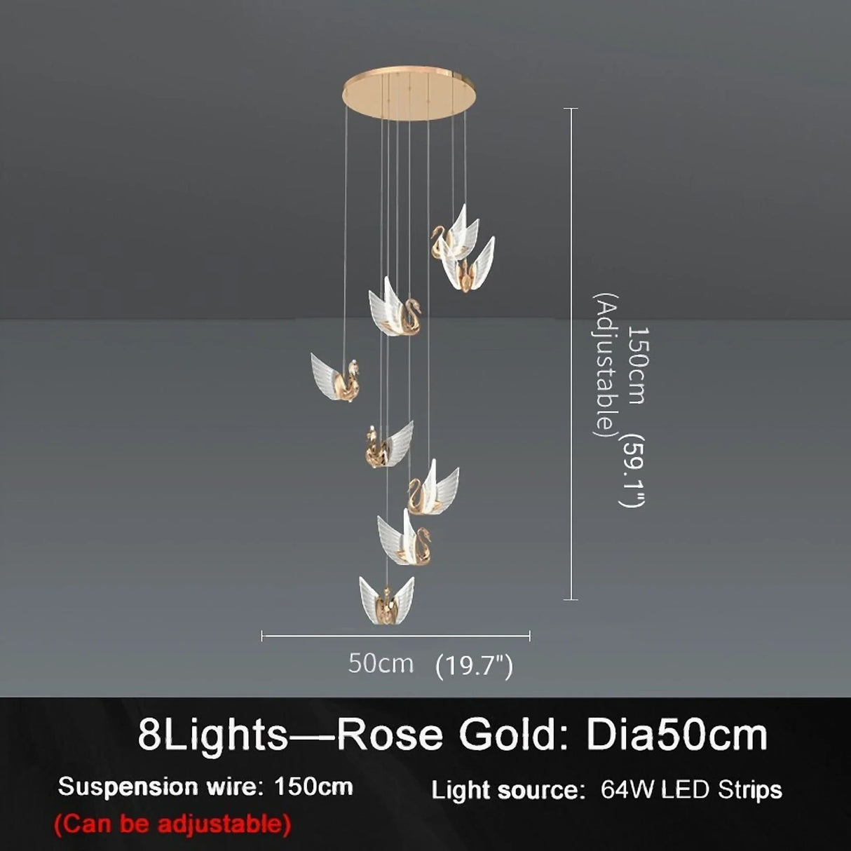 Amirat | Swan Design Gold Chandelier For Stairwell