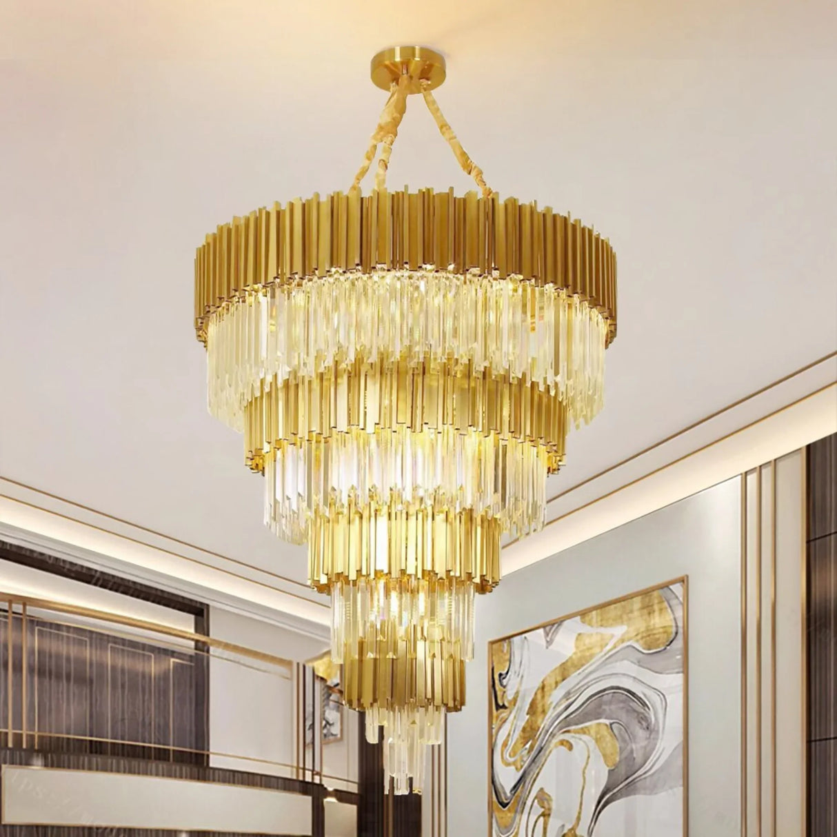 Beausoleil | Empire Gold Crystal Chandelier For Stairway