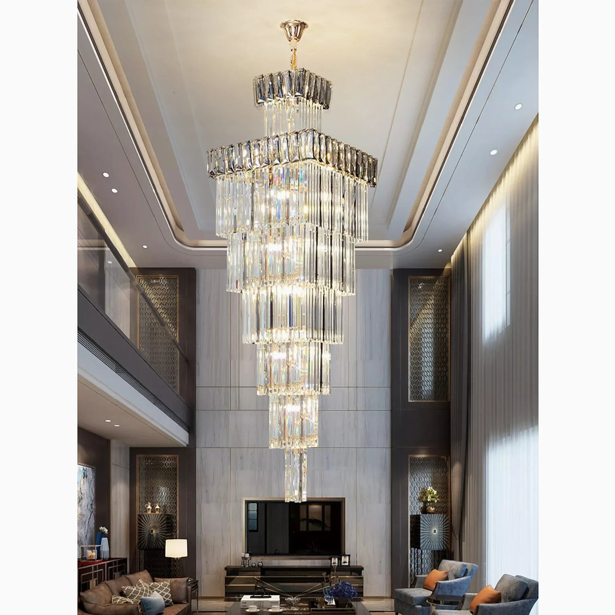 Beuil | High-end Villa Staircase Square Crystal Chandelier