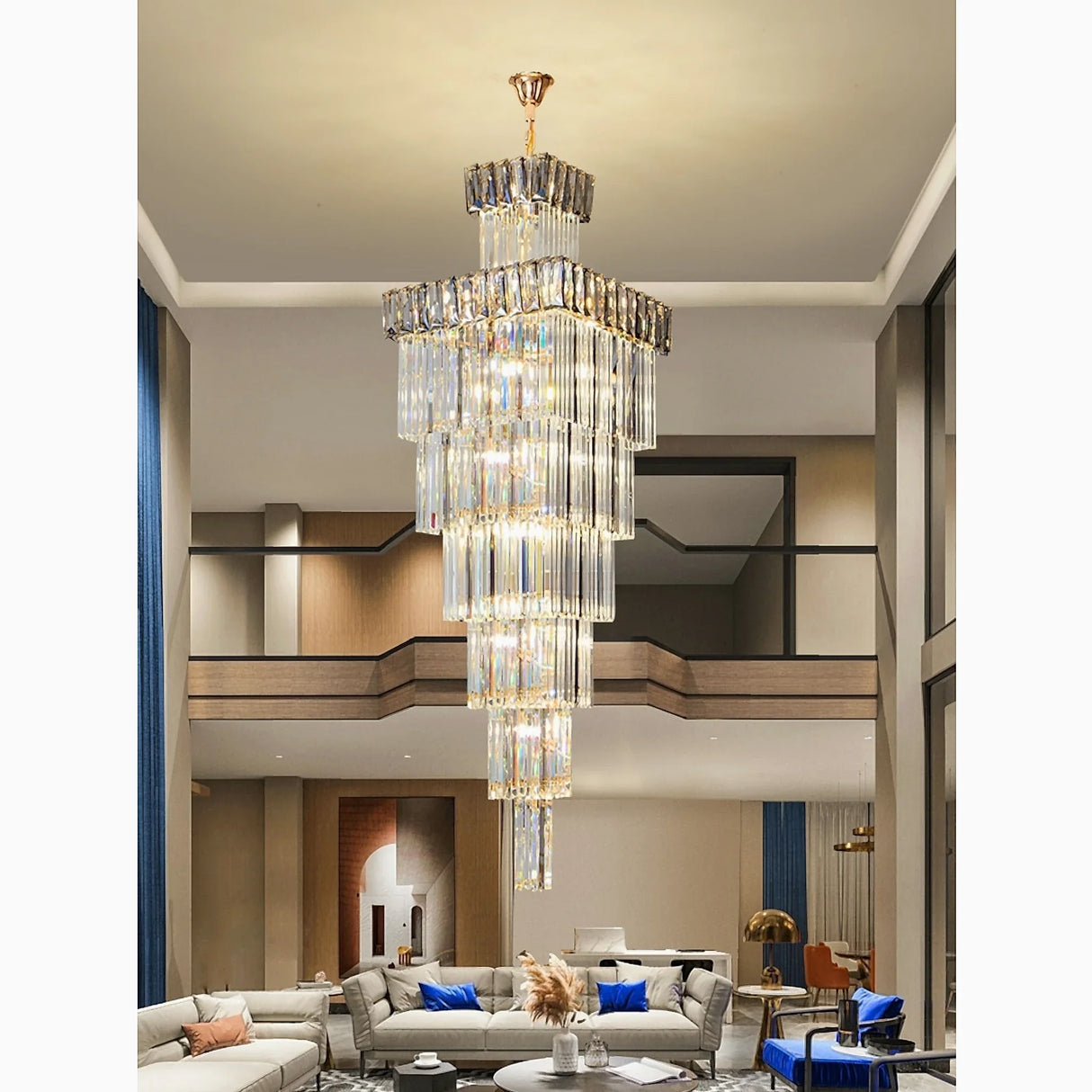 Beuil | High-end Villa Staircase Square Crystal Chandelier