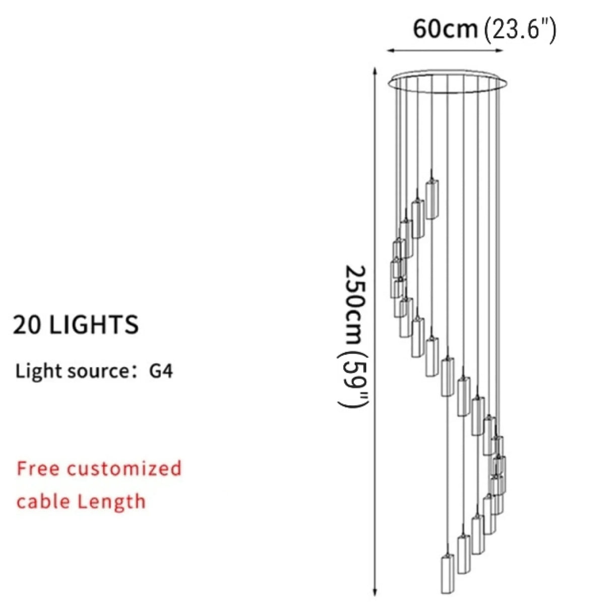 Cannes | Staircase Pendant Crystal Long Light Fixture