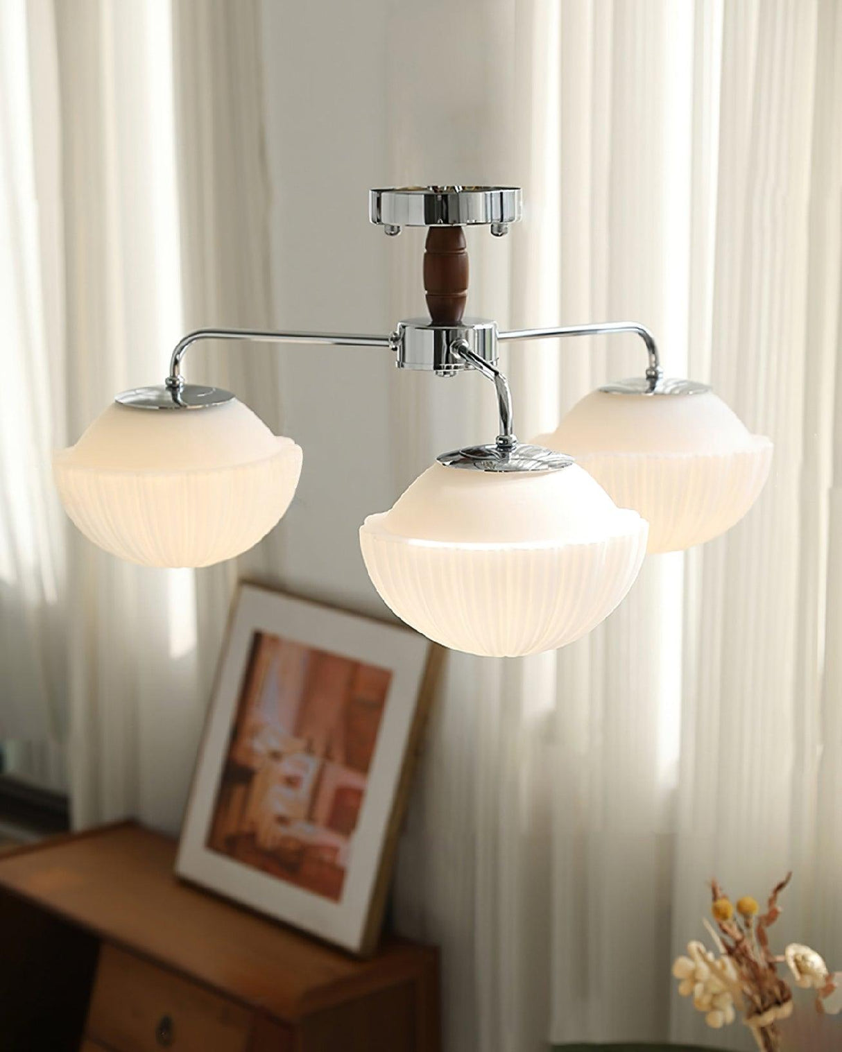 Ribbed Walnut Ceiling Lamp