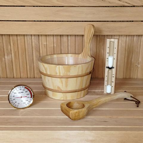 SaunaLife Spa Set 1 Bucket, Ladle, Timer and Thermometer - Sauna Accessory Package