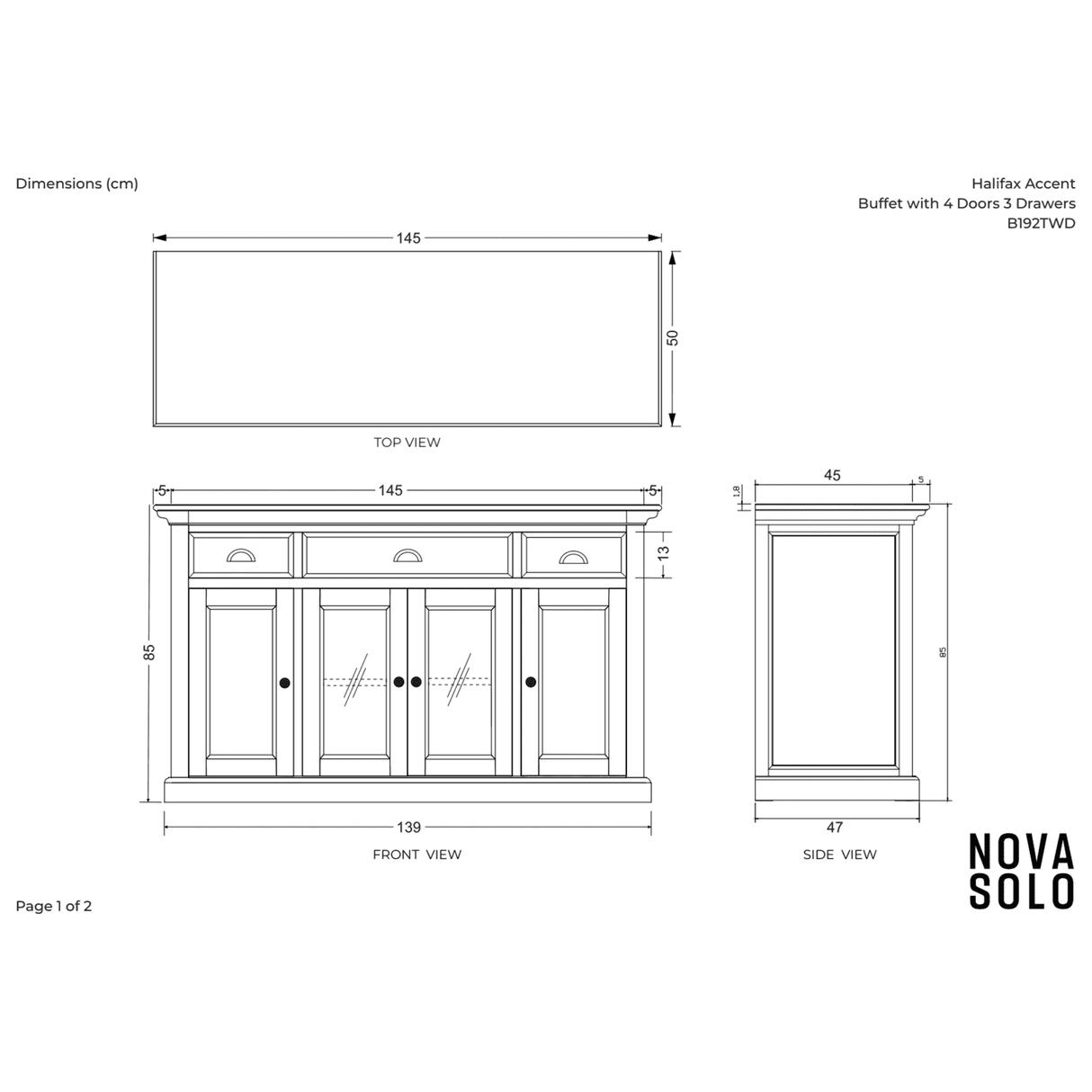 NovaSolo Halifax Accent Buffet with 4 Doors 3 Drawers In White Distress & Deep Brown B192TWD