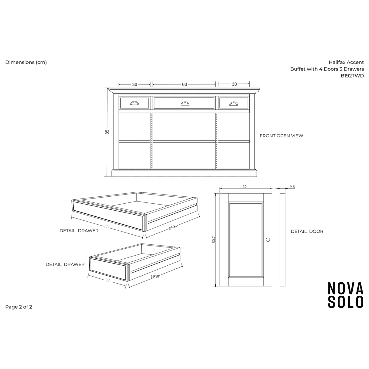 NovaSolo Halifax Accent Buffet with 4 Doors 3 Drawers In White Distress & Deep Brown B192TWD