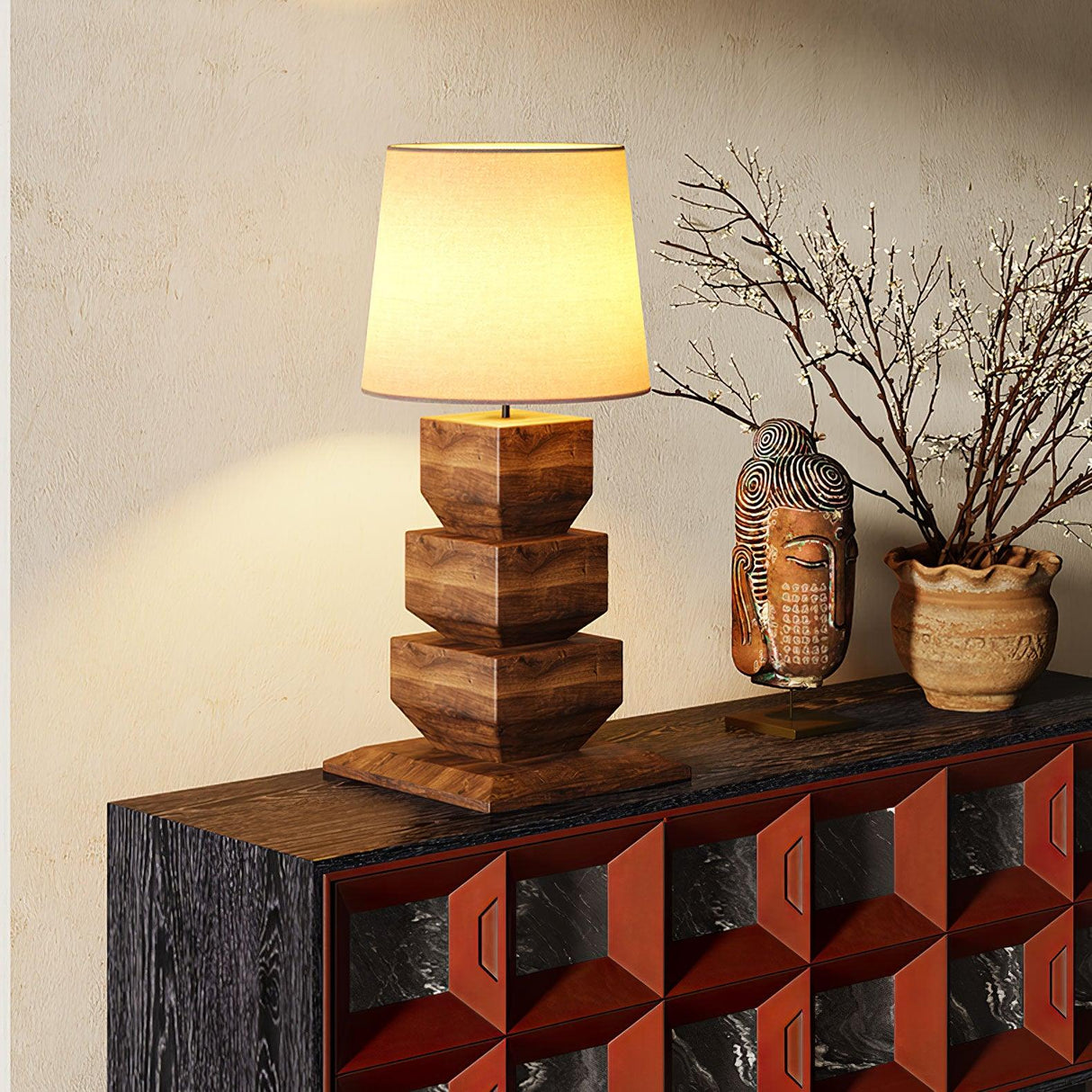 Stacked Wooden Table Lamp